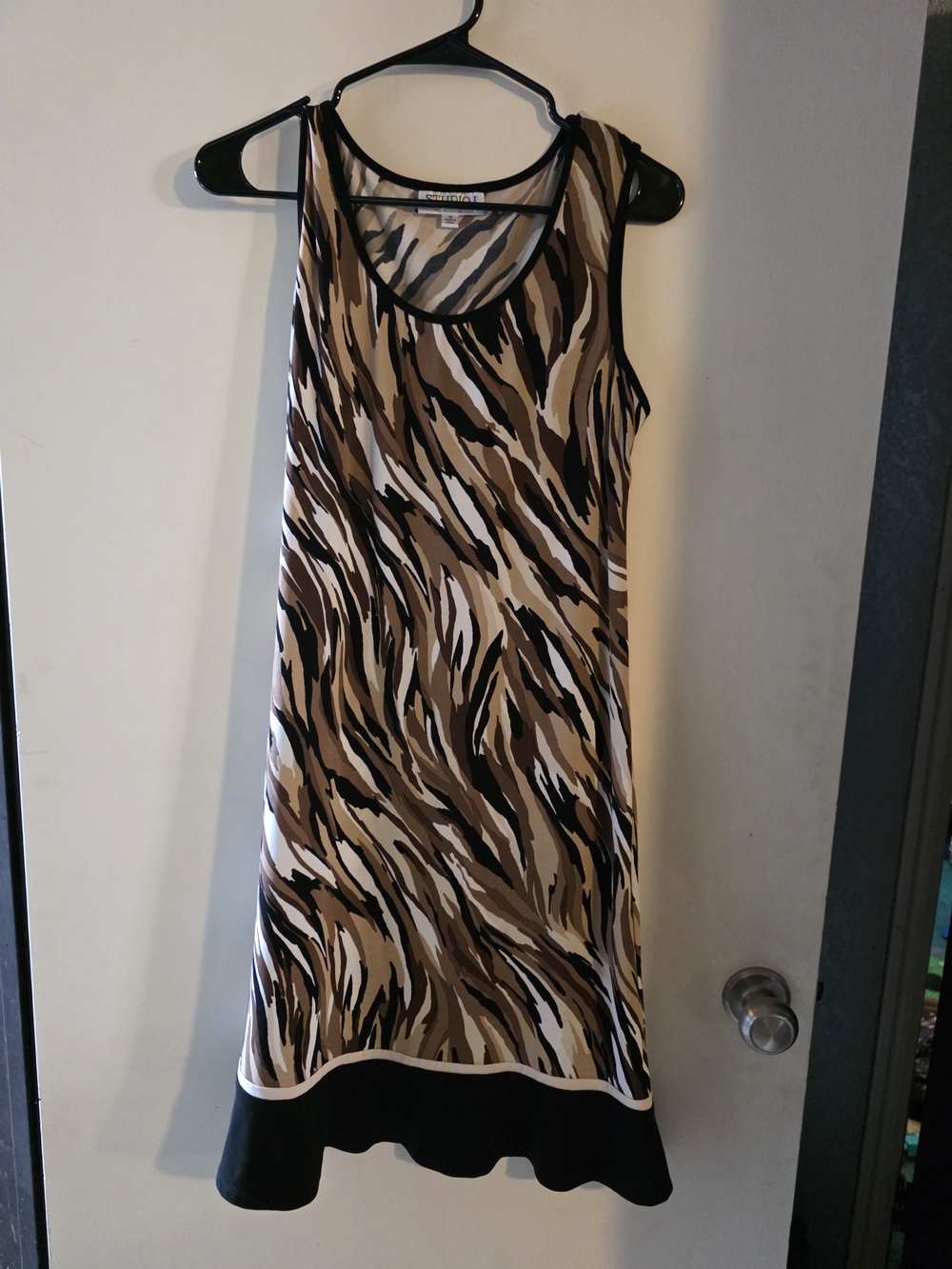 Studio I Brown Black Cream Animal-Print Midi Dress
